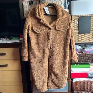 Unless Women's Cozy Brown Teddy Jacket size small oversized nwt